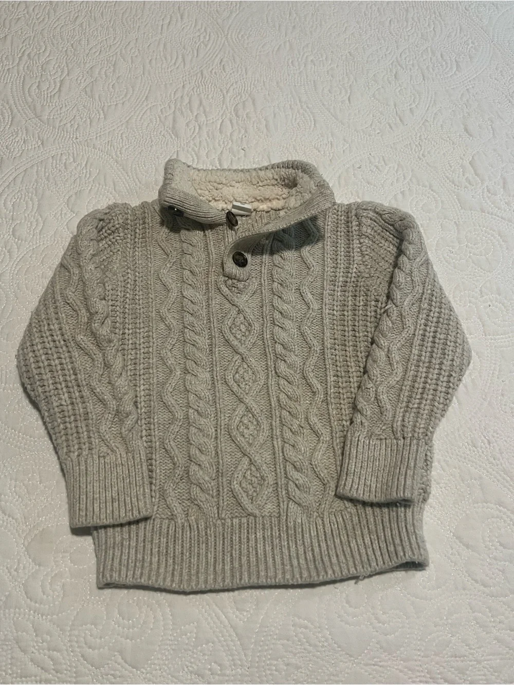 GAP Cream/Oatmeal Chunky Cable Knit Sherpa-Lined Collar Sweater 4T